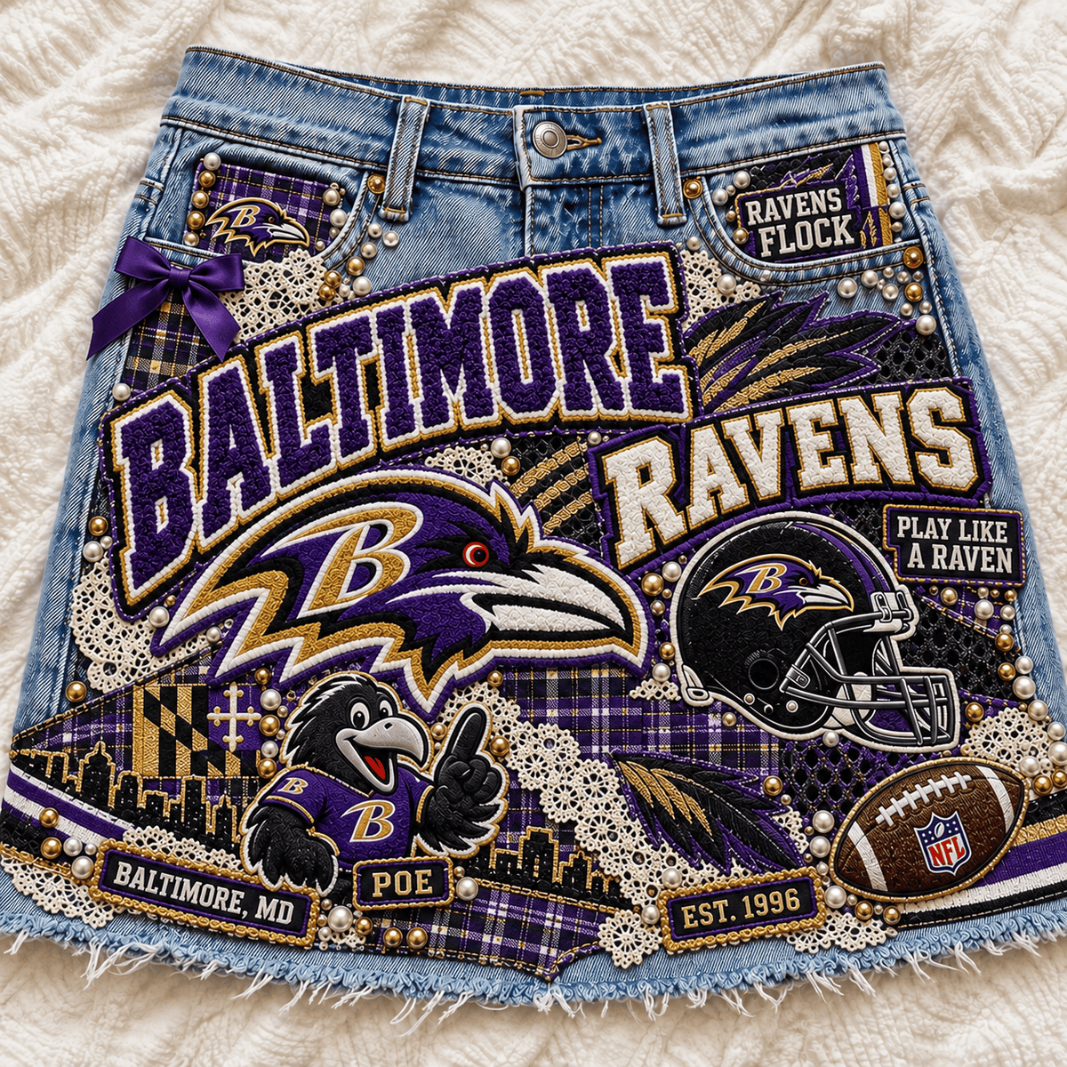 BTR Embellished Denim Skirt NTKO