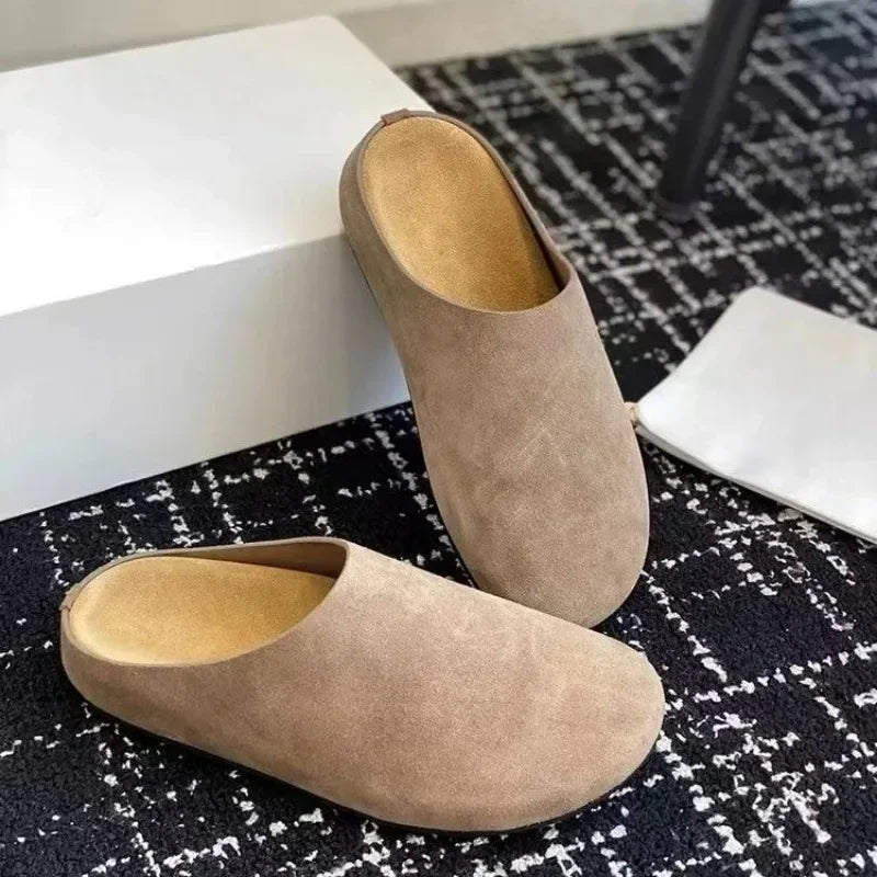 New Women's Slippers Closed Toe Round Toe Suede Clogs Sandals Autumn New Retro Solid Color Flat Bottom Women's Slingback Shoes