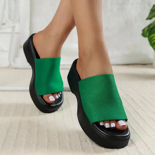 2026 Summer New Women Fish Mouth Thick Solid Outerwear Casual Open Toe One Line Beach Sandals Slippers