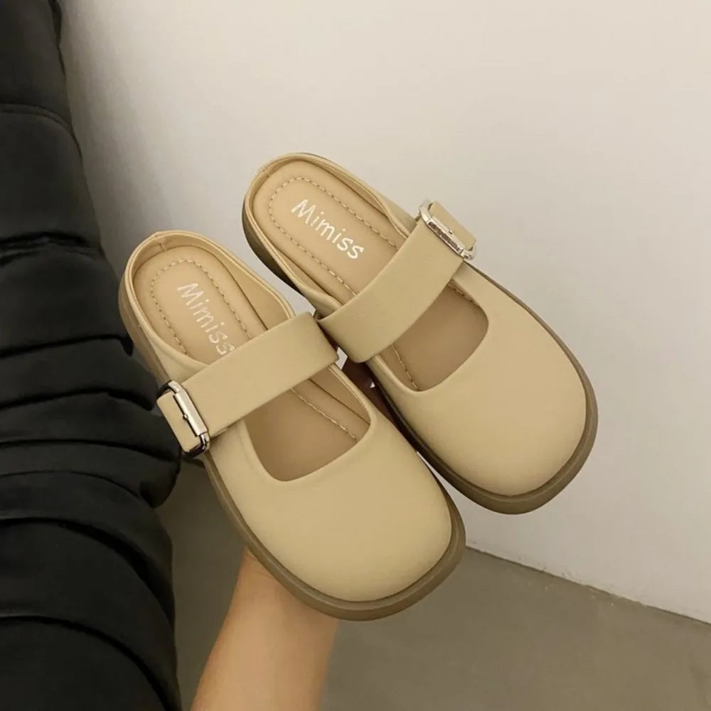 Slippers for Women in Summer Wearing with A Toe Cap and Half Sandals Women's 2026 New Style, One Foot Thick Soled Lazy Slippers