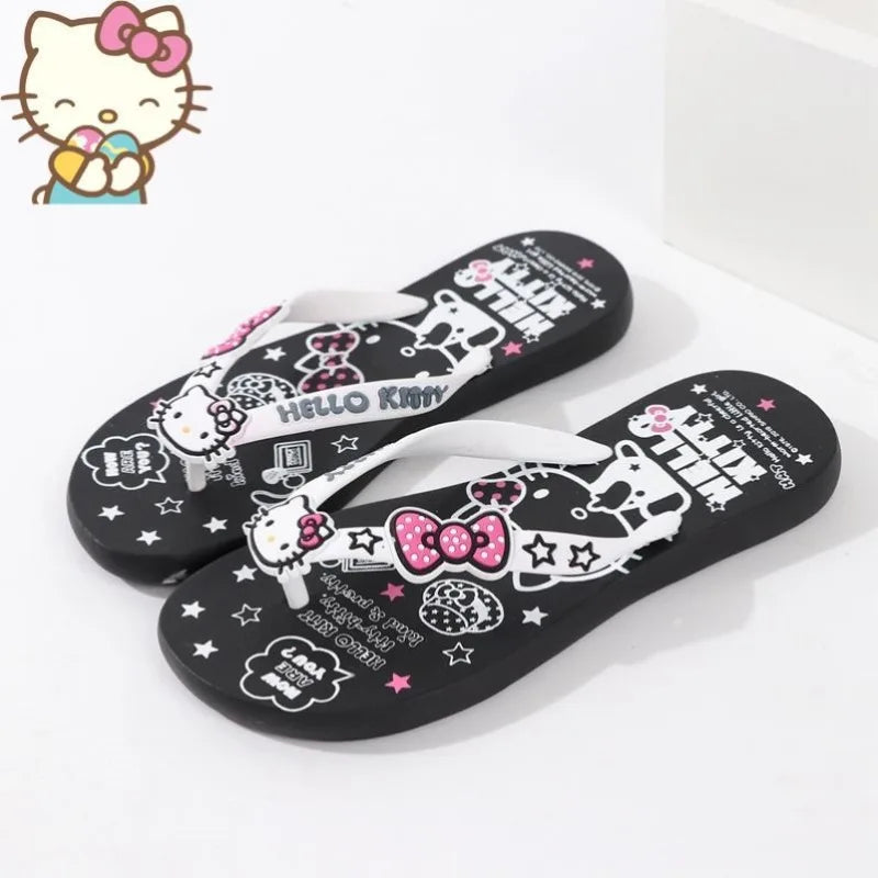 Hello Kitty Flip Flops for Women Summer Beach Outdoor Non Slip Soft Sole Thong Sandals Comfortable Clip Toe Slippers