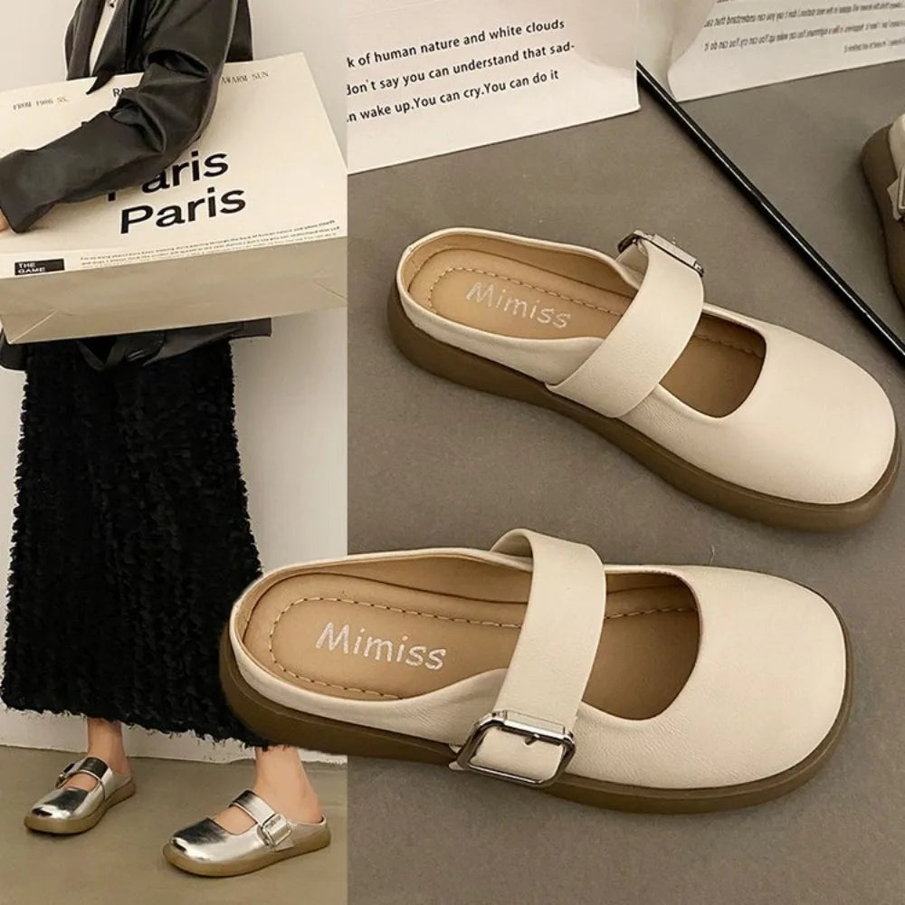 Slippers for Women in Summer Wearing with A Toe Cap and Half Sandals Women's 2026 New Style, One Foot Thick Soled Lazy Slippers